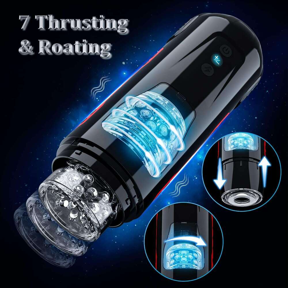 Automatic male sexual toy, 7 thrust and rotation modes, 3D realistic texture sleeve, male Masterburbater, male vibration machine, adult sexual toy and
