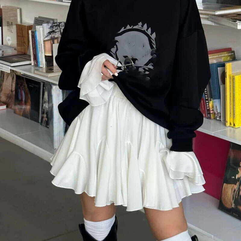 Fashion Mini A Line High Sexy Cute Ruffle Vintage Tennis Skirt Black Elastic Waist Solid Women Short Skirts For s