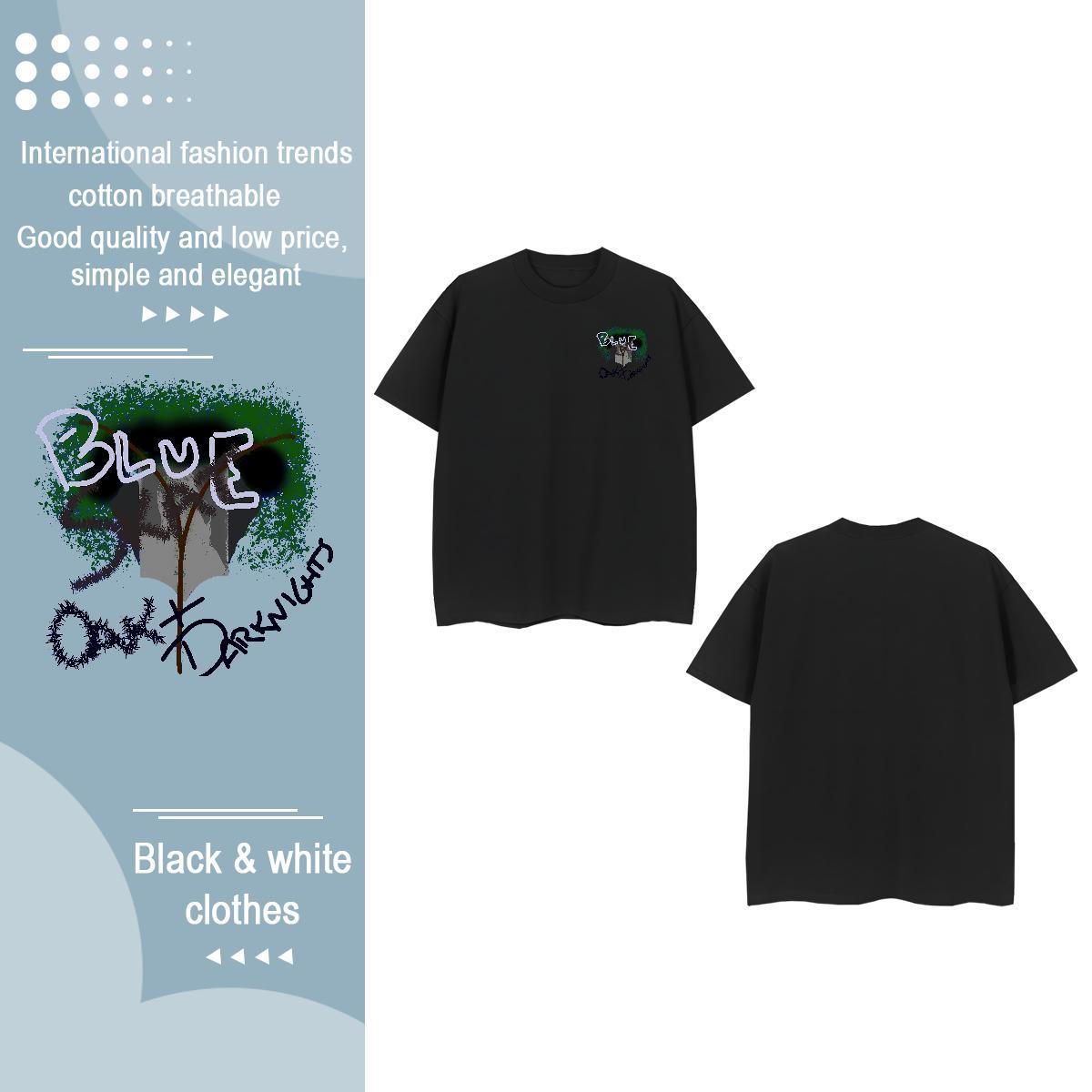 TOP Quality Men Tops Tees Summer Casual 230g 100% Cotton Anime Print Crew Neck Breathable tree T Shirt For Man Classic Clothes