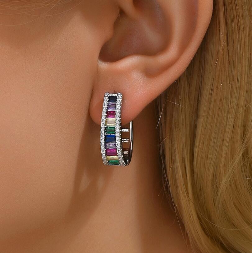 Gorgeous Sparkling Stud Earrings Laides Jewellery 925 Sterling Silver Colorful 5A Cubic Zircon CZ Diamond High Quality Party Women OL Wedding Earring 