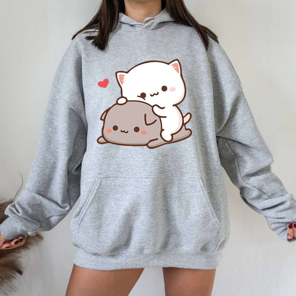 Rubber Haruku And Peach Cat Women Plus Size Hoodie Long Sleeve Sweatshirt Loose Casual Streetwear Girl Korean Couple Clothing