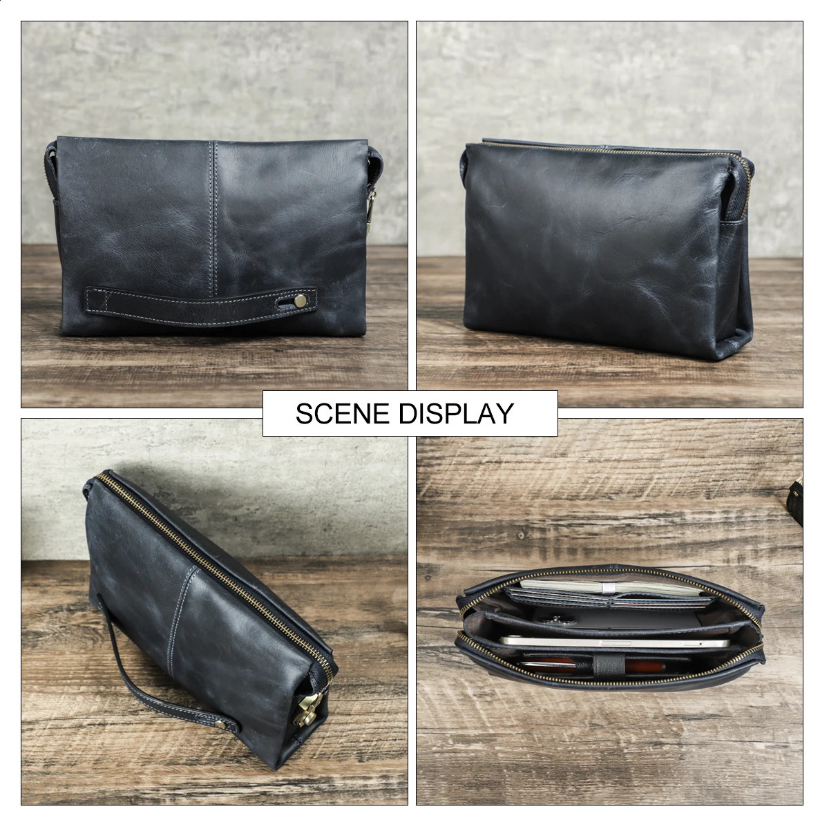 Crazy Horse leather password lock casual clutch bag mens wallet protection large capacity blue handbag 240812