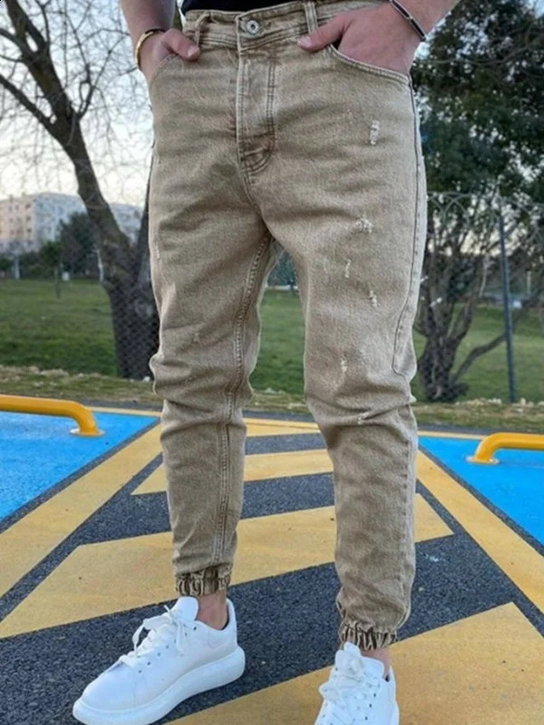 MenS Jeans Jogger Harem Pants Men Harajuku Cargo Cotton Scratched Jeans Biker Casual Denim Hip-hop Sweatpants Male Trouser 240814