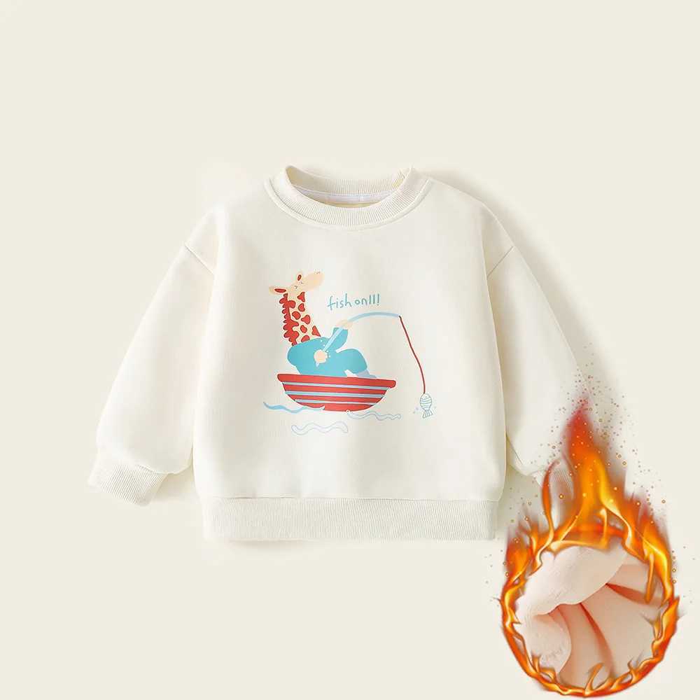 Autumn Winter Kids Boys Sweatshirts Cartoon Printed Plus Velvet Thicken Cotton Toddler Boys Pullovers Children Boys Warm TopsY240814