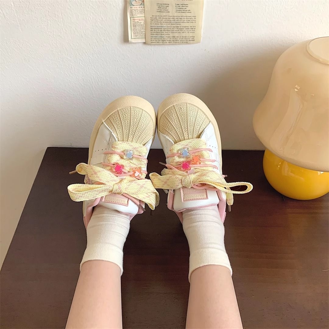 Dopamine color shell head thick soled board shoes women 2024 summer new student small white shoes