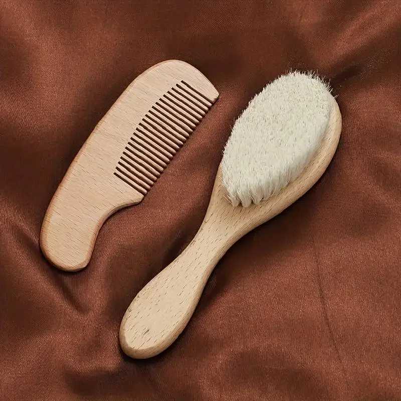 2 pieces of baby care hair brush beech soft wool wooden comb newborn massage comb baby shower and gift baby sleep soothing bed W240813