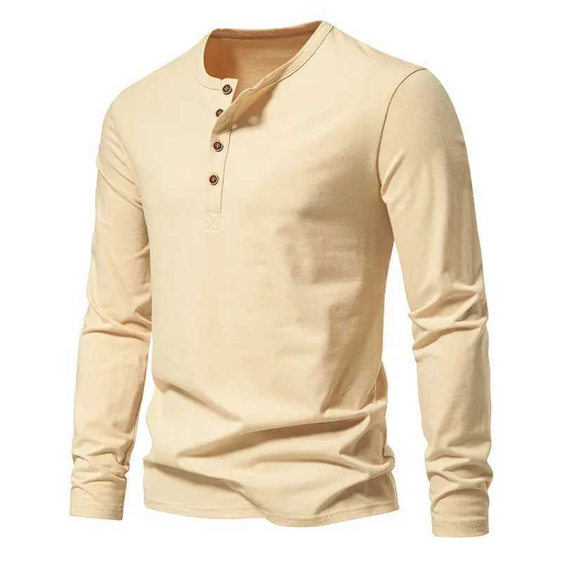 Autumn Mens Long Sleeve T Shirt Fashion Henry Collar Tops Tees Men Solid Color Casual Streetwear High Quality Tshirt For ManM240814