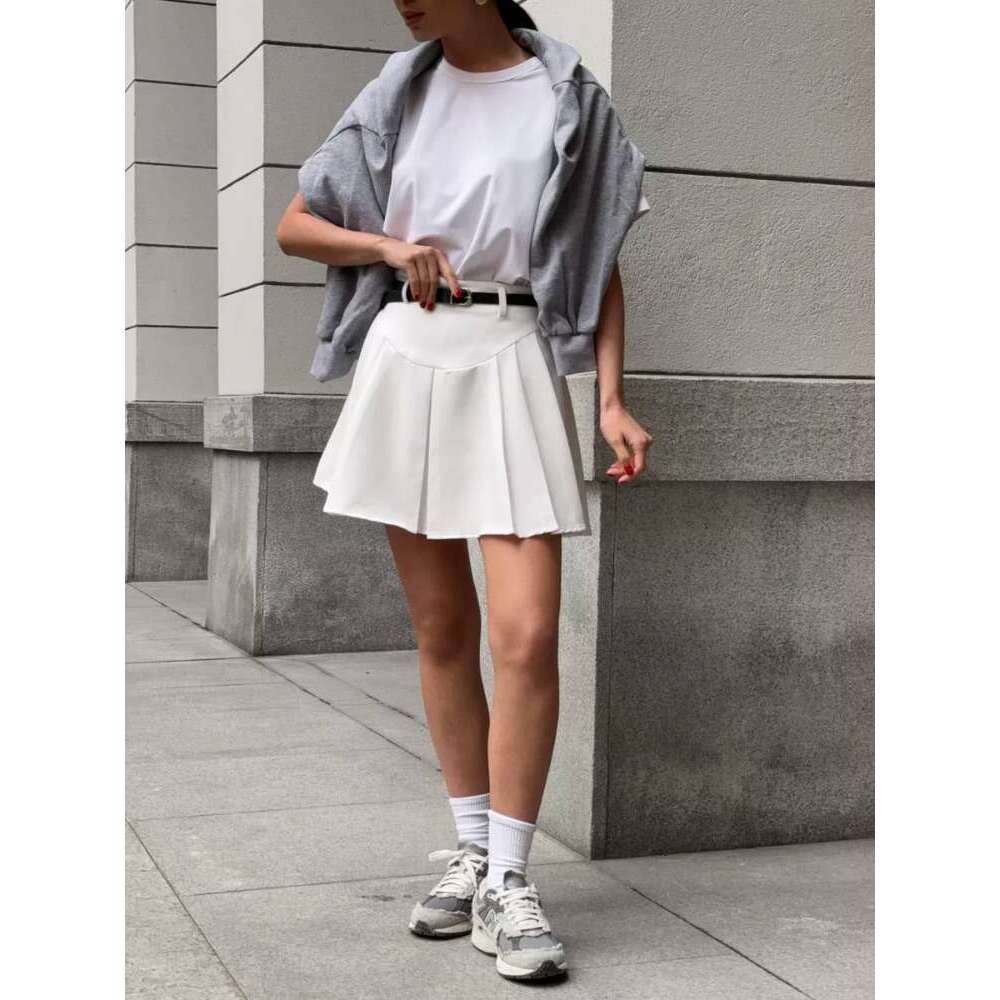 White DEEPTOWN Pleated Skort for Women Casual Streetwear High Waist A-line Elegant Mini Tennis Vintage School Skirt