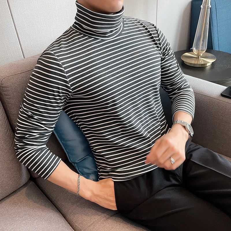 Black Grey Long-Sleeve Shirt Men T-shirt O-Neck Stripe T-Shirt Men Shirt Navy Vintage Basic Cotton Turtleneck T-Shirt S-4XLM240814