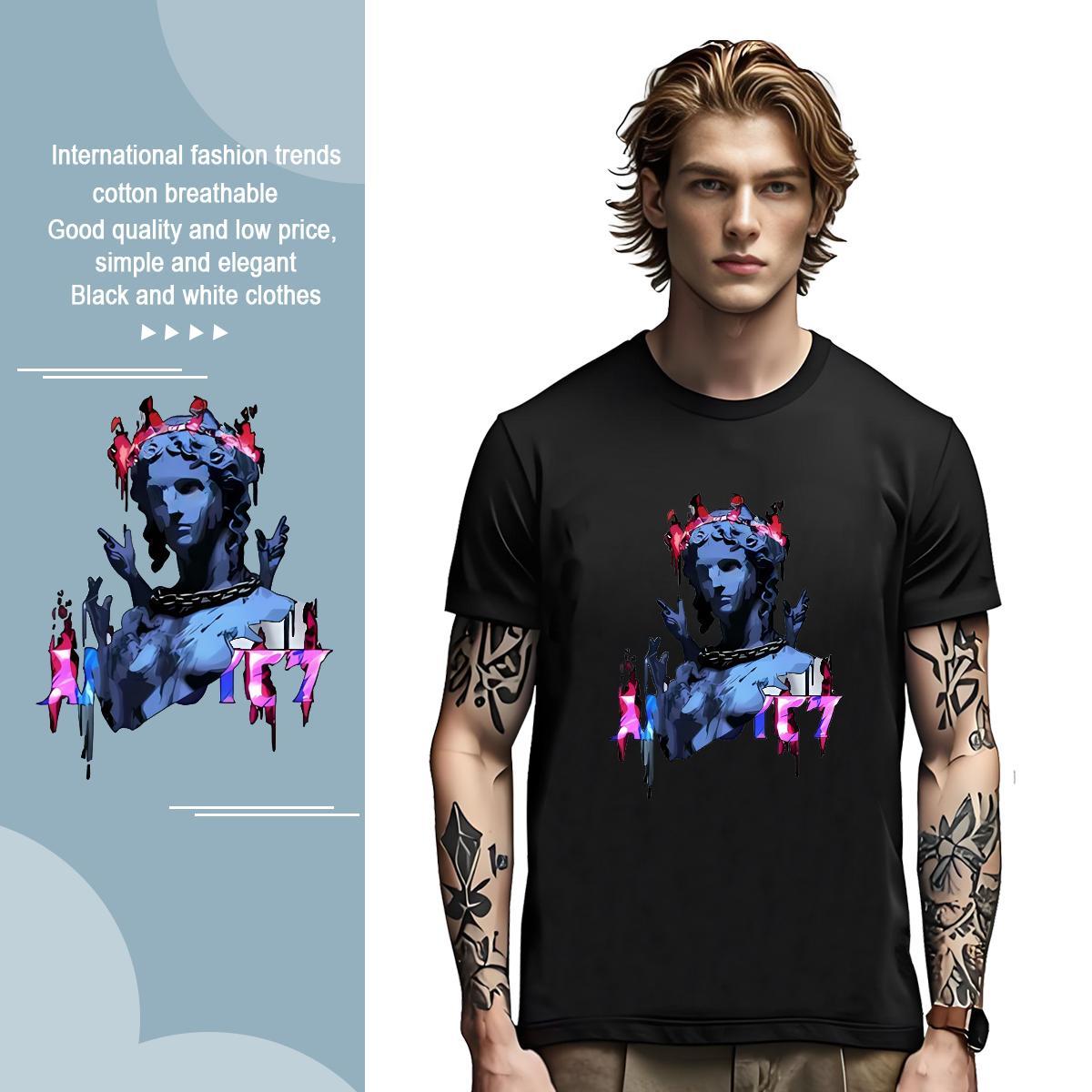 T Shirt For Man 230g Cotton portrait Casual Crew Neck Breathable Skull Men Tees Brand Cool Tops Tees