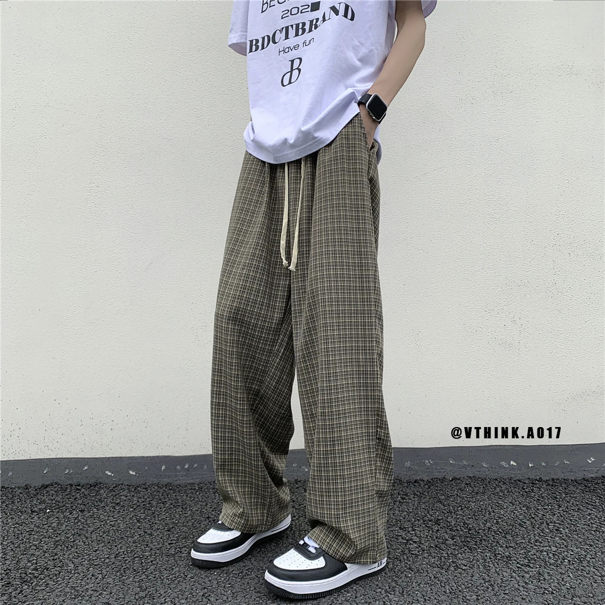SummerAutumn Plaid Pants Men Loose Casual Straight Trousers for MaleFemale Harajuku Hip-hop Streetwear Wide-leg Mopping Pants 240814