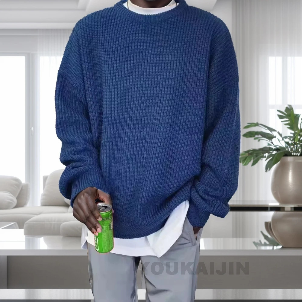 Slim Fit Knitted Sweater Men Round Neck Autumn Lazy Style Versatile Sweater Casual Young Men Korean Solid Color Wool Sweaters 240821