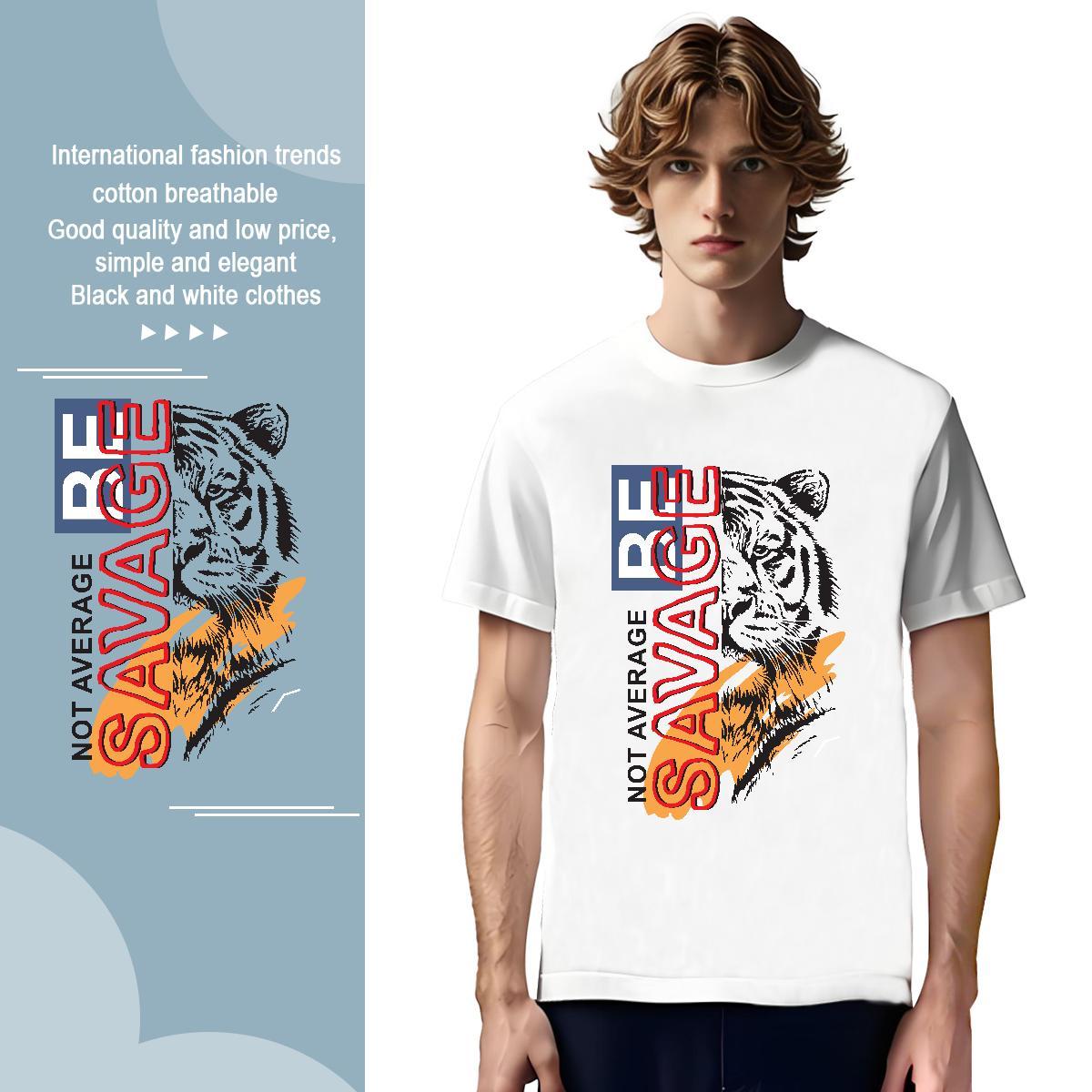 TOP Quality T shirt tiger Breathable Casual Beach Custom Print Oversized 230g 100% Cotton Men Clothes T-Shirt 2024 DIY Top Tees