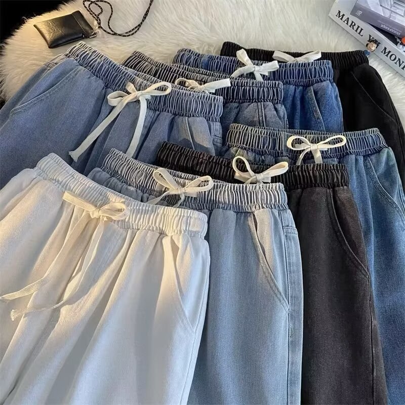 Light colored jeans men's loose straight wide leg dad look slim and mop pants 9289-P40