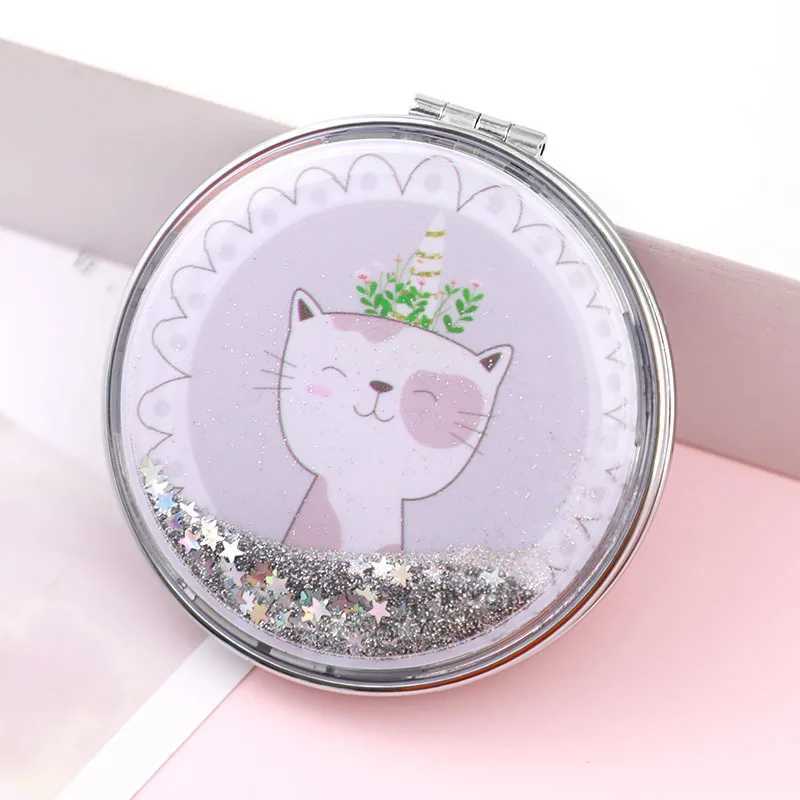 Portable small double-sided folding makeup mirror creative Quicksand makeup round mirror cartoon mirror compact pocket mirror W240813