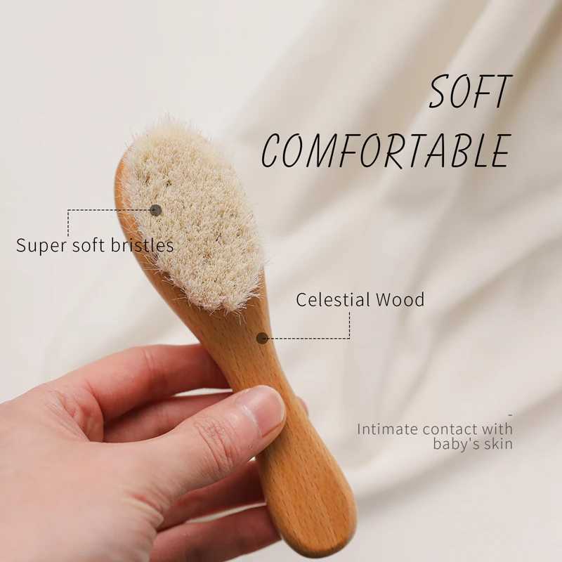 Bopoobo baby brush pure natural wool baby beech wood brush hair comb massage brush set childrens care and beauty tools W240813
