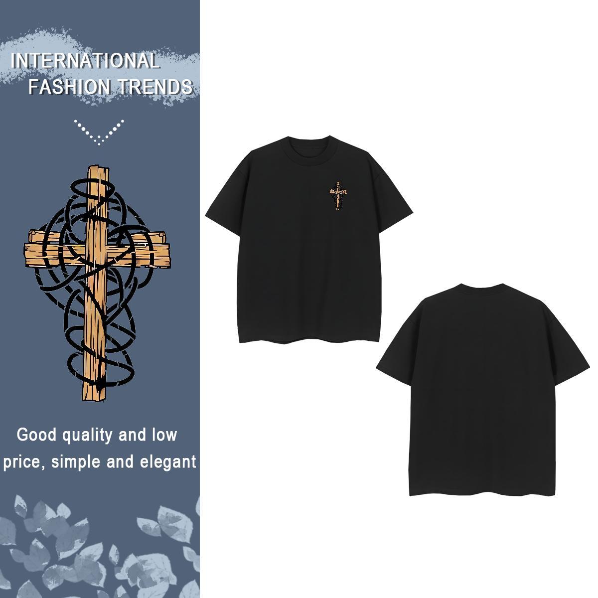 T-Shirts for Men 100% Cotton 230g crucifix High Street Hip Hop Breathable Crew Neck Custom Print Plus Size Men Tshirts Stylist TOP Quality Top Tees