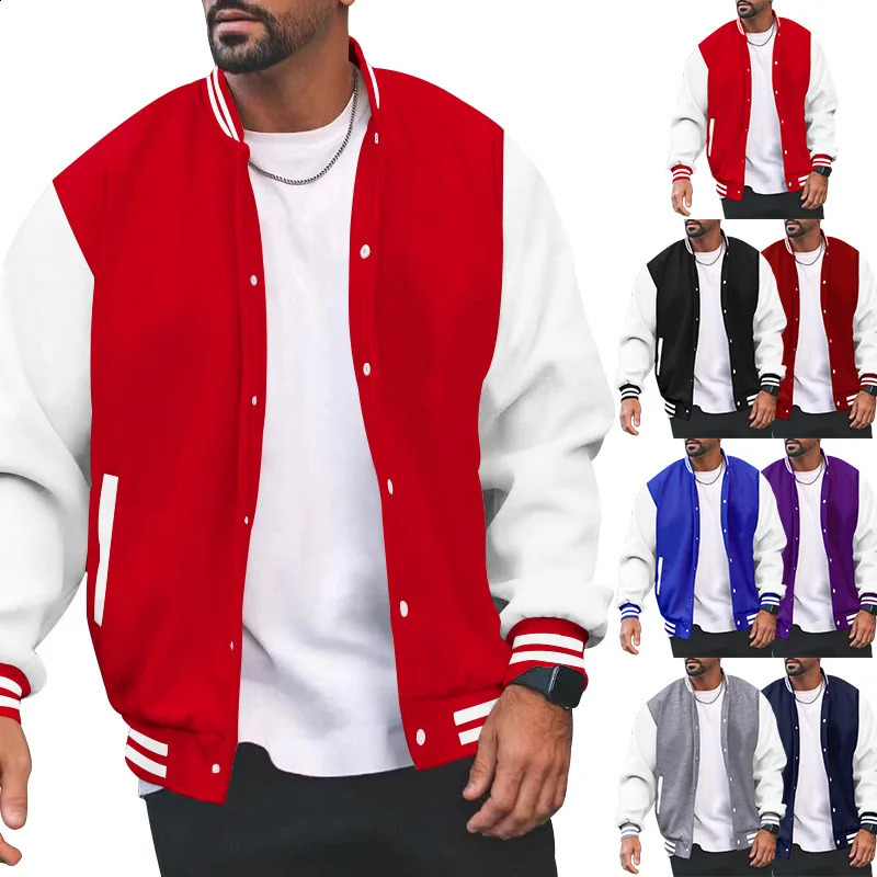 Spring and Autumn Coat Mens Casual Baseball Uniform Color Matching Top Flight Jacket European American 240712
