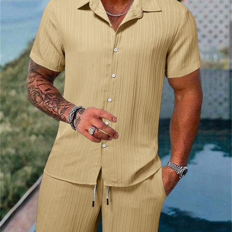 ShirtShorts 2024 Summer arrival Men Fashion Classic Shirt men Business Casual Shirts A Set Of Clothes y240813