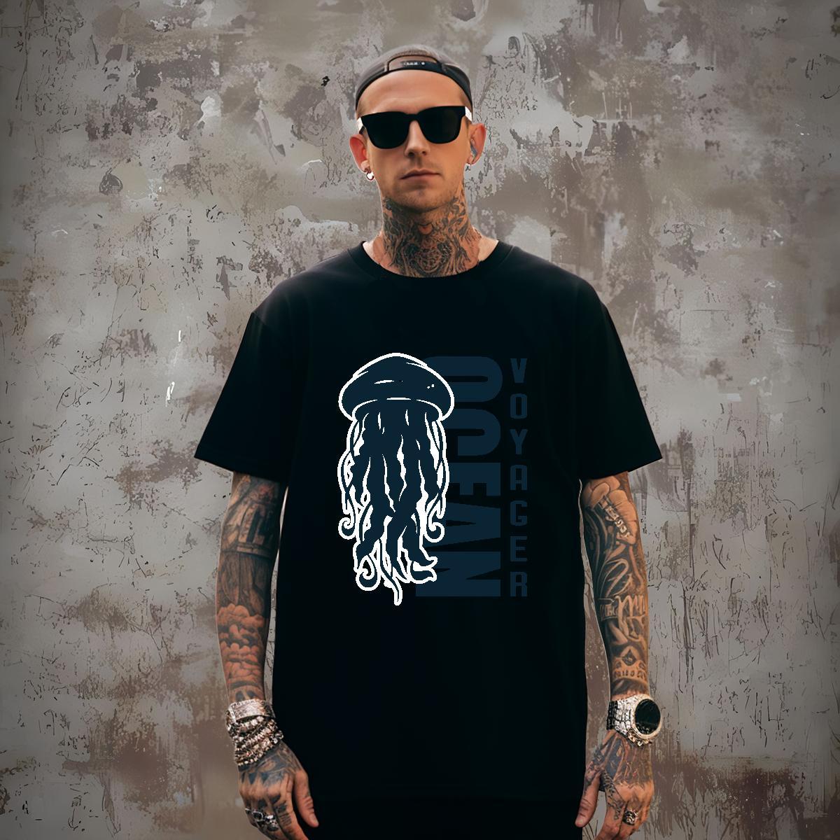 Free Shipping T-Shirts for Men jellyfish Breathable Soft Hip Hop Oversized 4XL 230g 100% Cotton Couples T Shirts Fashion New Tees
