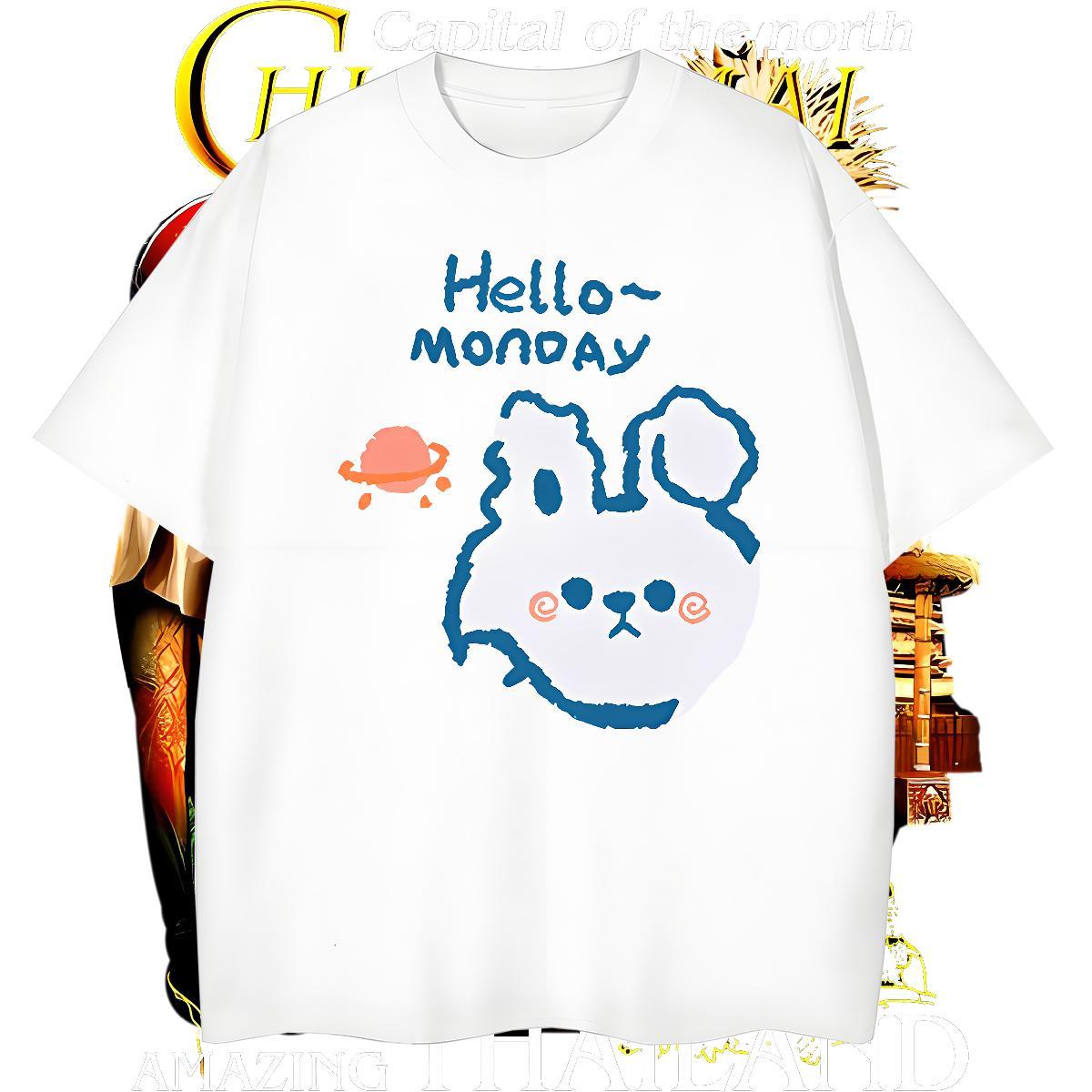 Classic Man T Shirts rabbit Short Sleeve O-Neck Sport Cartoon Print 100% Cotton 230g Tshirts Casual New Tees Shirts