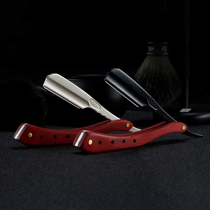 Professional Straight Edge Razor Mens Shaver Manual Barber Razor Zinc Alloy Wood Handle Razor Holder Beard Hair Removal ToolsM240814