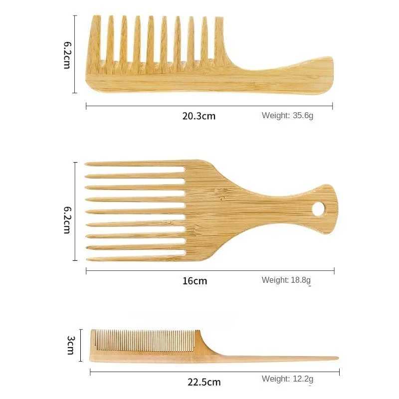 1 natural bamboo and wood hair comb anti-static African fork comb suitable for women round wide tooth wooden comb hair brush for women W240813