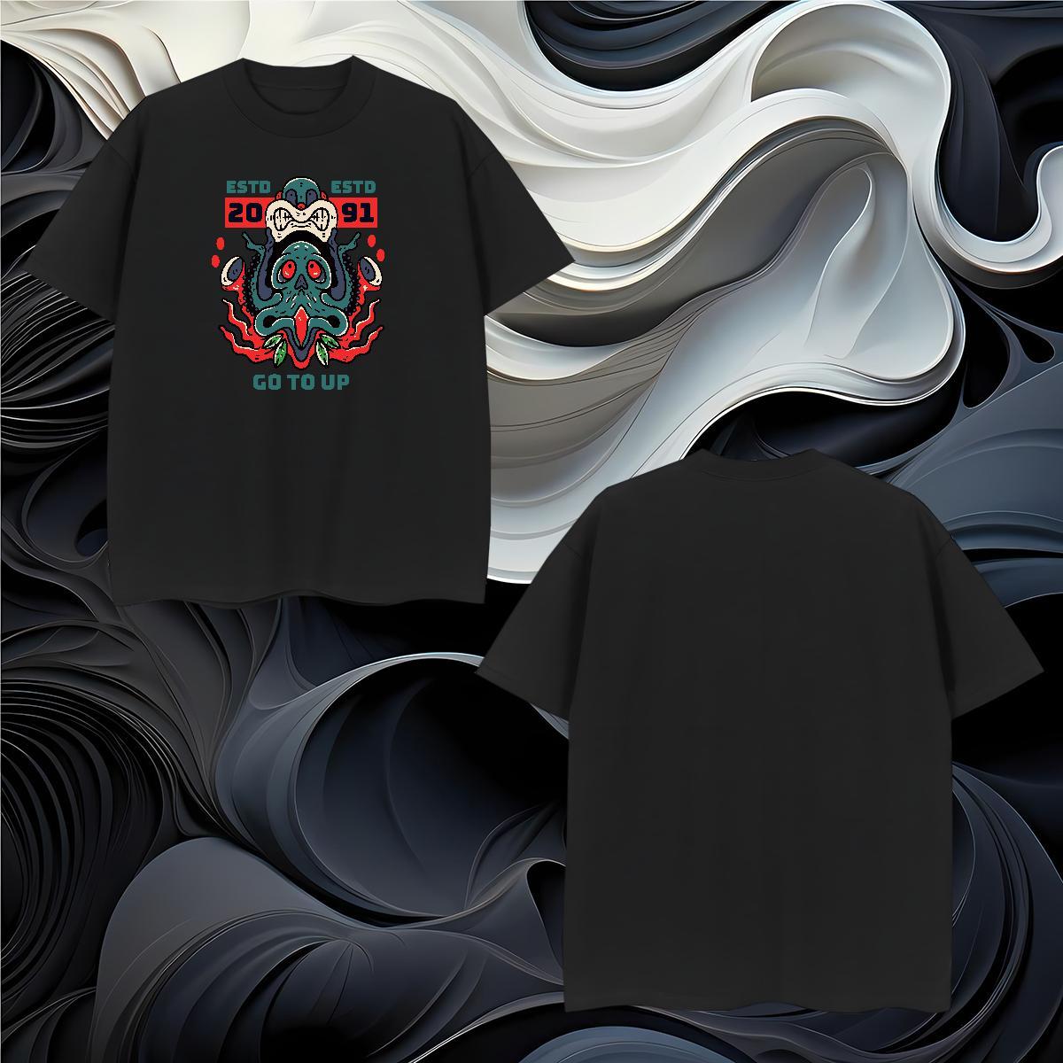 Wholesale Men T Shirts octopus Breathable Short Sleeve Beach Asian Size 100% Cotton 230g Mens Tshirts Fashion Designer Top Tees