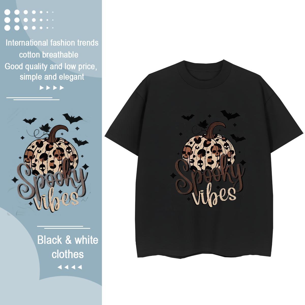 Loose Fit T-Shirts pumpkin Crew Neck High Street Hip Hop Floral Print 230g Pure Cotton Men Tshirts DIY Clothes