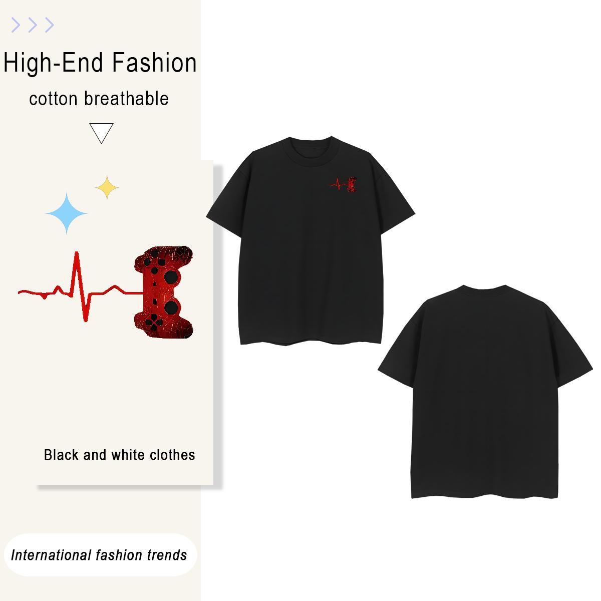 Man T Shirts 230g 100% Cotton heartbeat Outdoor Crew Neck Custom Anime Tshirt for Man Woman DIY Customized Classic Wear