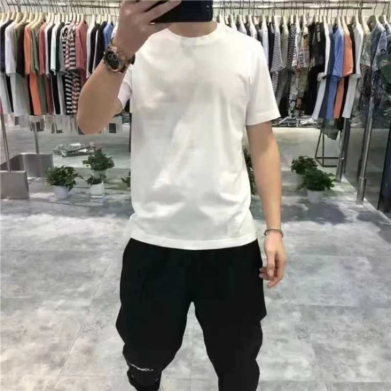 American Vintage Casual Daily Stand Neck T-shirt Mens Solid Patchwork Button Trendy Temperament Simple Cotton Long Sleeved TopM240814