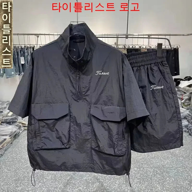Korean Quick Drying Set Summer Golf Wear Men High Quality Golf Suits Chaopai Casual Jacket Golf Clothing Men Golf Shorts 240814