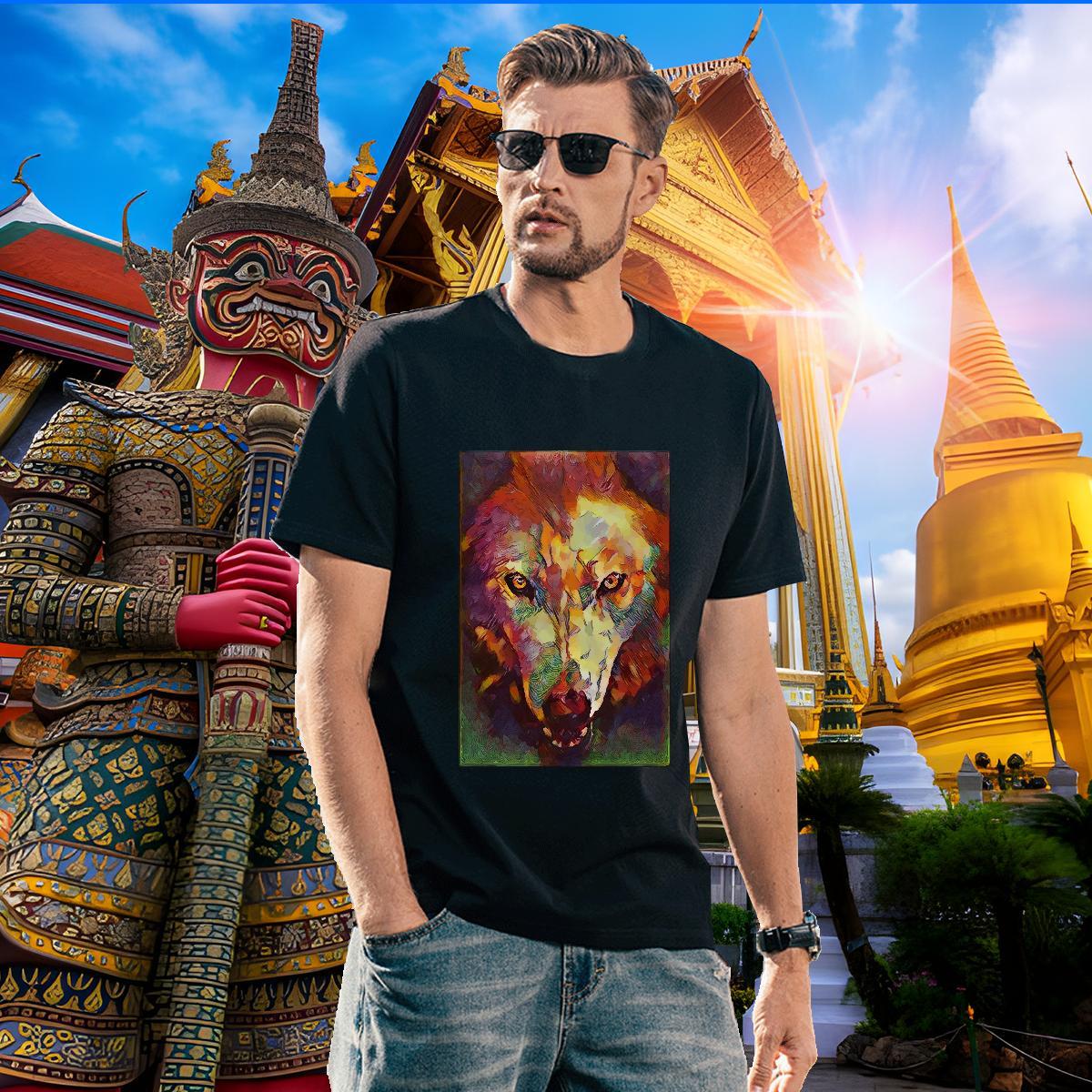 Free Shipping Man T Shirts wolf Round Neck Short Sleeve Street Wear White Plus Size 230g 100% Cotton Men Tees DIY Customized Polos