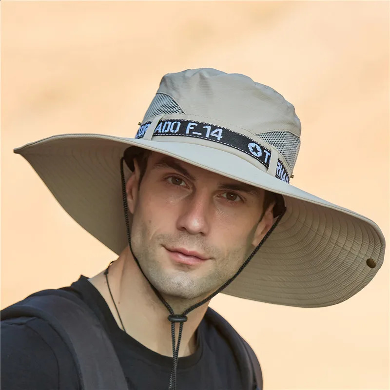 Summer bucket hat mens breathable hiking UV resistant sun womens outdoor fishing wide brown cowboy 240812