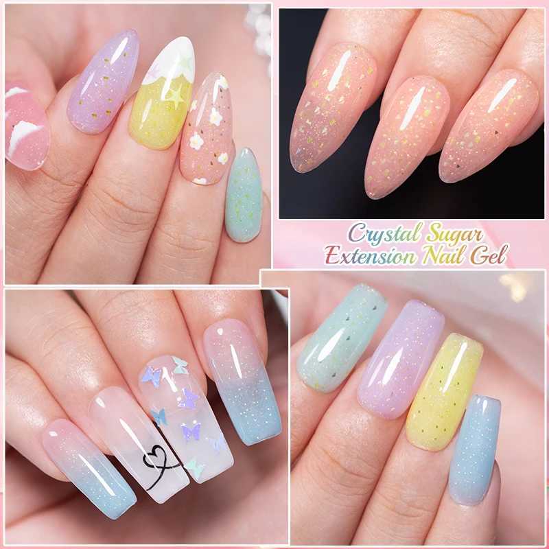 PUENTE Hema Free Extension Nail Gel Polish Crystal Sugar Colors Glitter Sequins Builder Nail Gel Semi-Permanent UV Nail VarnishM240814