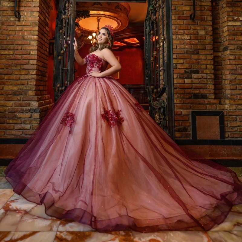 Red Off The Shoulder Quinceanera Dress For Sweet 16 Girl Sequined Beaded Applique Lace Tull Graduatin Party Birthday vestidos de 15 anos