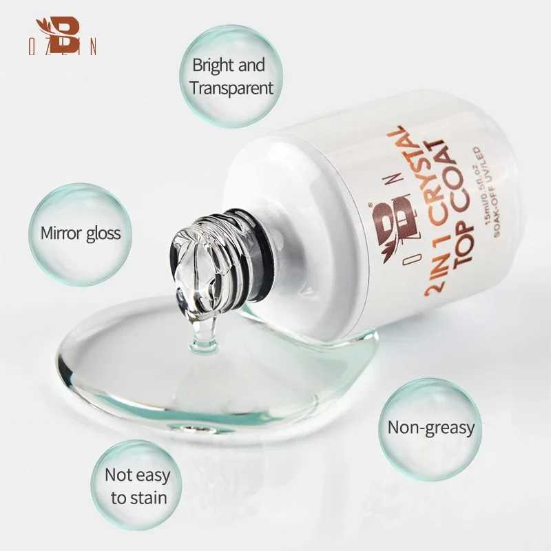 BOZLIN 15ml 2 IN 1 Crystal Top Coat Transparent Soak Off UV LED Nails Art Manicure Gel Nail Polish Varnishes Primer Function GelM240814