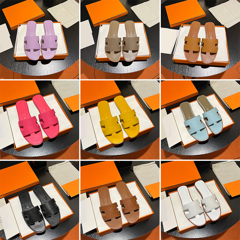 Designer Sandals Slides Slippers in Suede Goatskin Sandalen Women Men Flat Genuine Leather Dupes Black White Brown Tan with Box Beach Fashion Ladies Shoes