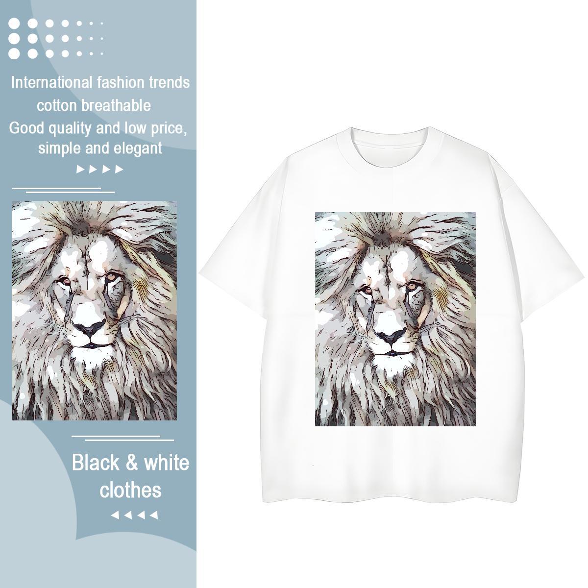 Comfortable T shirt lion Breathable Crew Neck Anime Printing Street Plus Size Custom 230g Pure Cotton Men Clothes T-Shirt 2024 Summer Tees Shirts