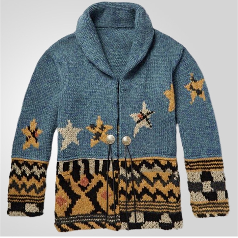 Mens Autumn and Winter Fashion Jacquard Sweater with Lapel Medium Long Personality Youth Outdoor Cardigan Coat M3XL 240813