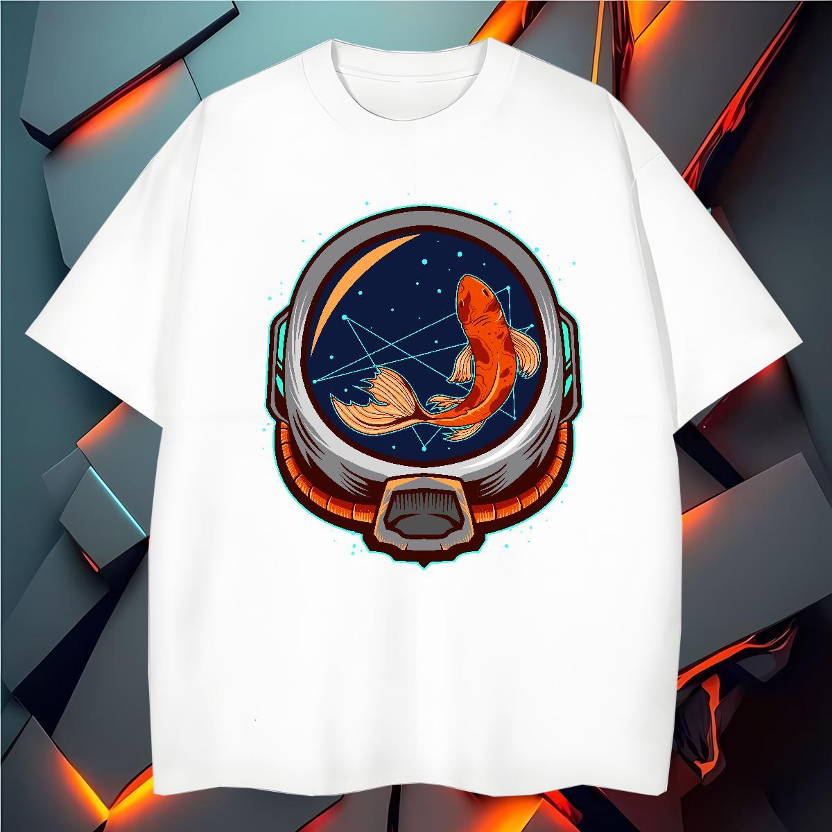 Men T Shirts 230g 100% Cotton cosmonaut Street Wear Breathable Soft Floral Print Tshirts Custom Loose Fit Polos