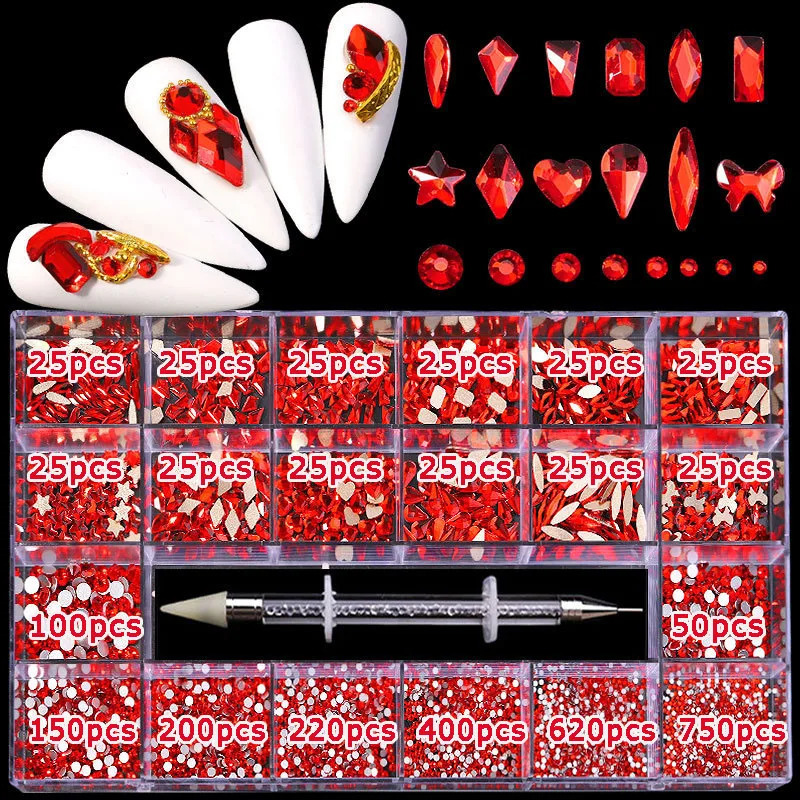 21 Grid Diamond Jewelry Set for Nail Art Decorations Nail Ab Flat Bottom Drill Nail Art Luxe Nail Shaped Diamond Illusion Color 240808