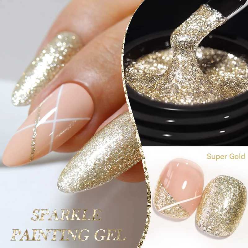 BORN PRETTY Sparkle Painting Gel 5ml Glitter Bright Gel Nail Polish Super Gold Silver Effect Drawing Line French Nail VarnishM240814