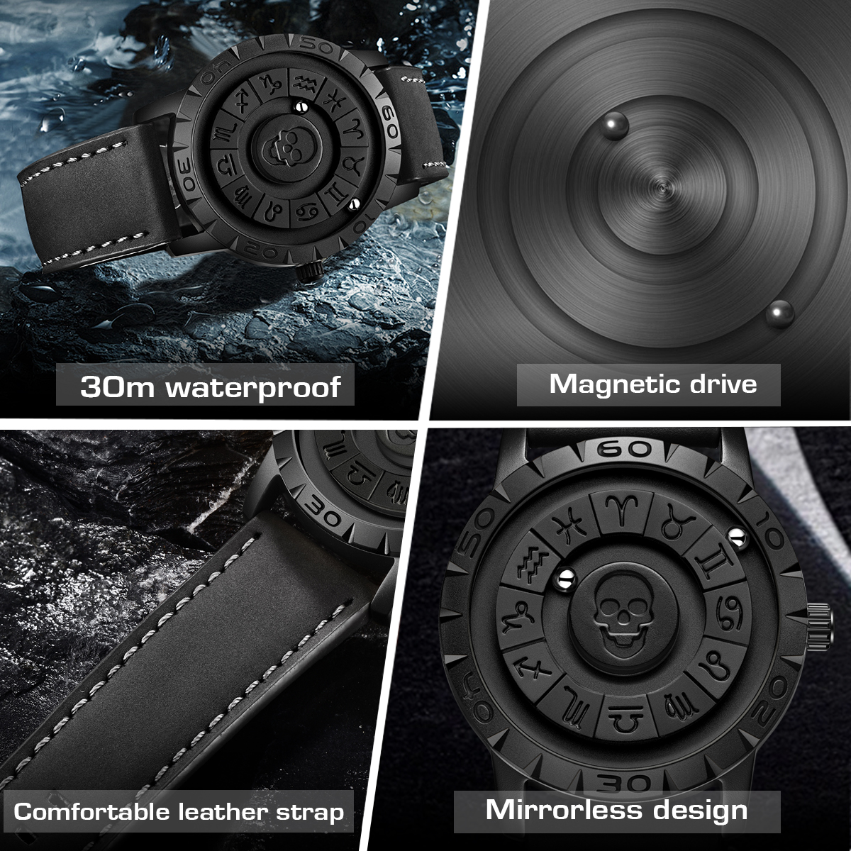 LIGE brand magnetic ball suspension cool men's watch black technology sense creative personalized waterproof fashion watch