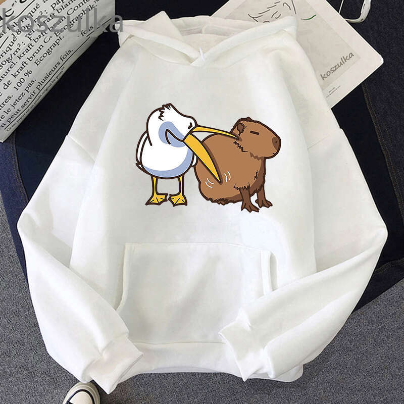 Cartoon Kawaii Capybara Print Women Hoodies Casual Long Sleeve Plus Size Sweatshirts Haruku Female Autumn Winter Warm Pullover