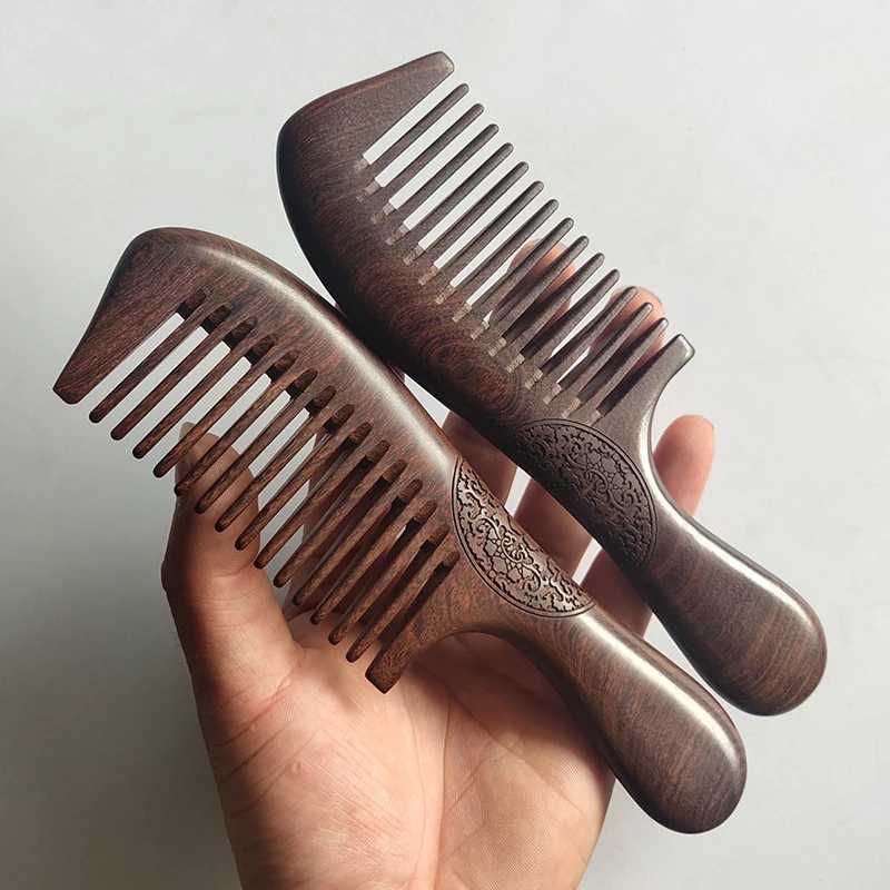 Natural sandalwood comb solid wood carving comb anti-static beard comb handle hair styling wide teeth narrow teeth gift W240813