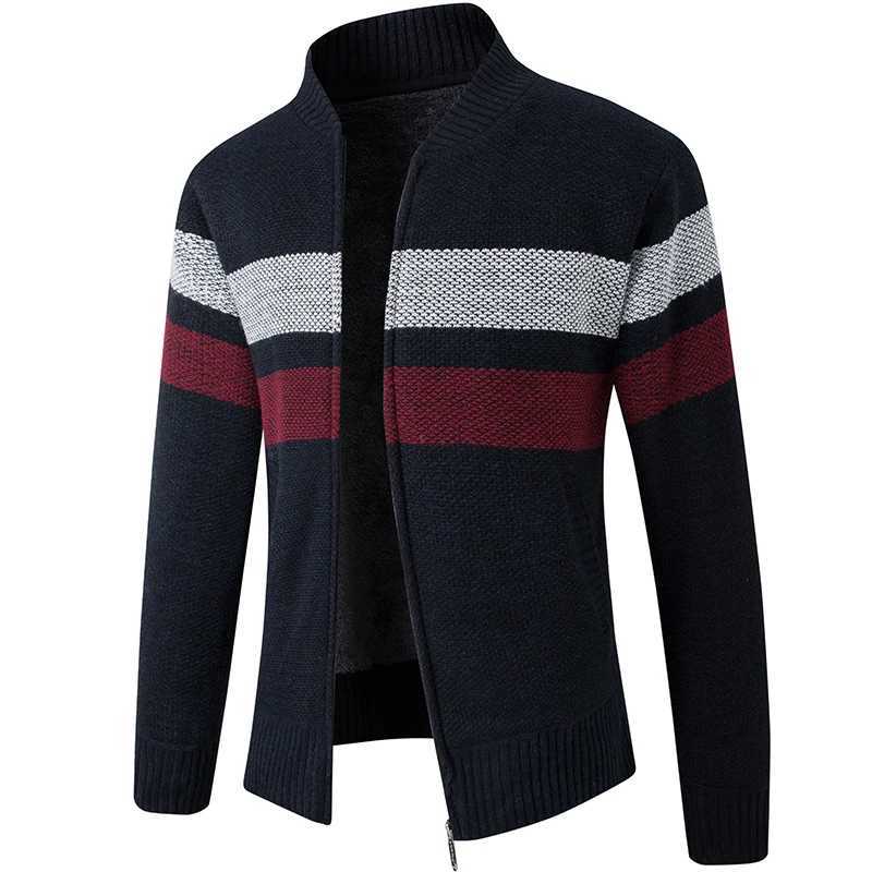 New striped knitted cardigan mens winter wool warm sweater jacket mens daily casual knitted sweater mens ultra-thin cardiganW240729