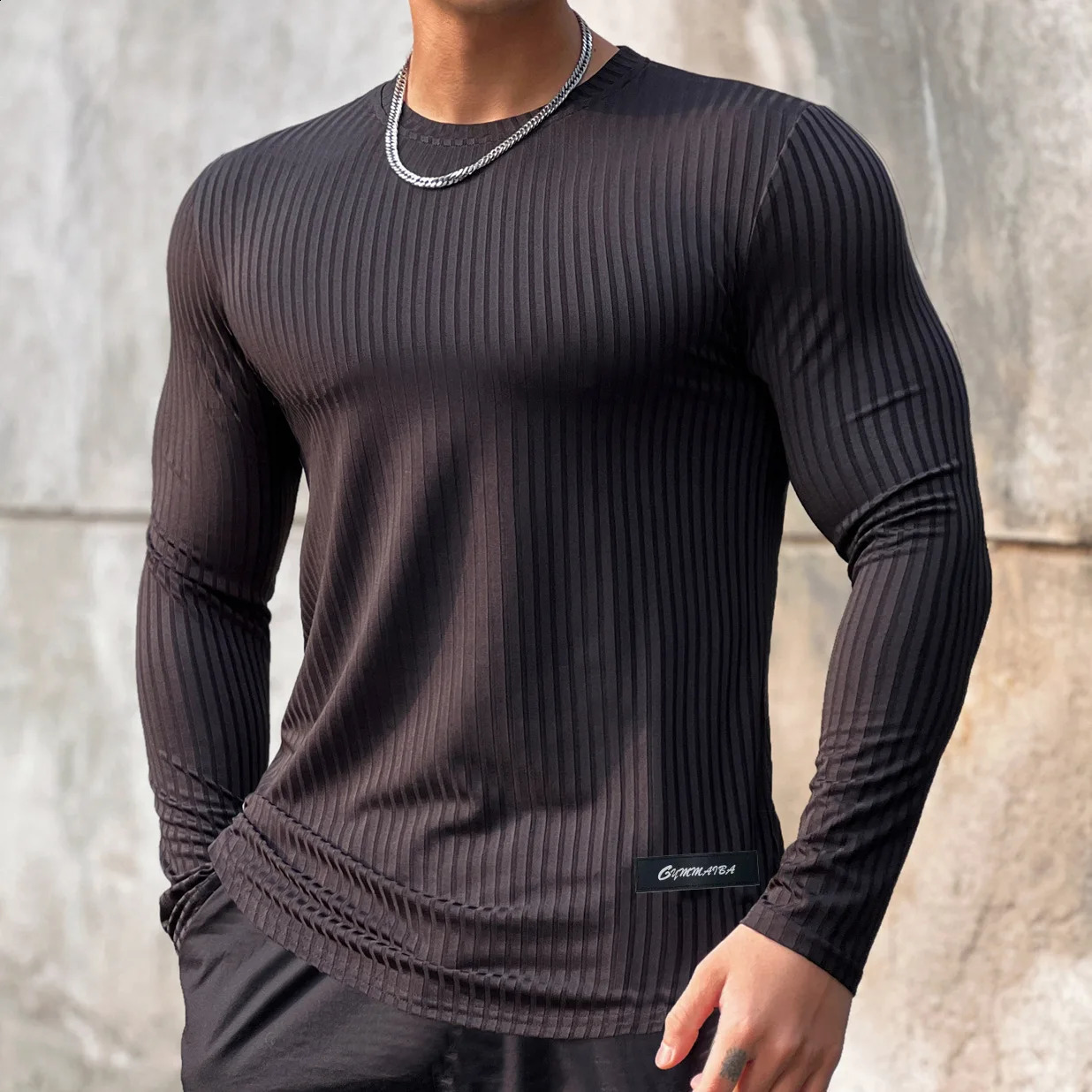 Mens Muscle O-Neck Shirts Light Weight Slim Fit Long Sleeve Workout Gym T-Shirts Soft Tees Bodybuilding 240814