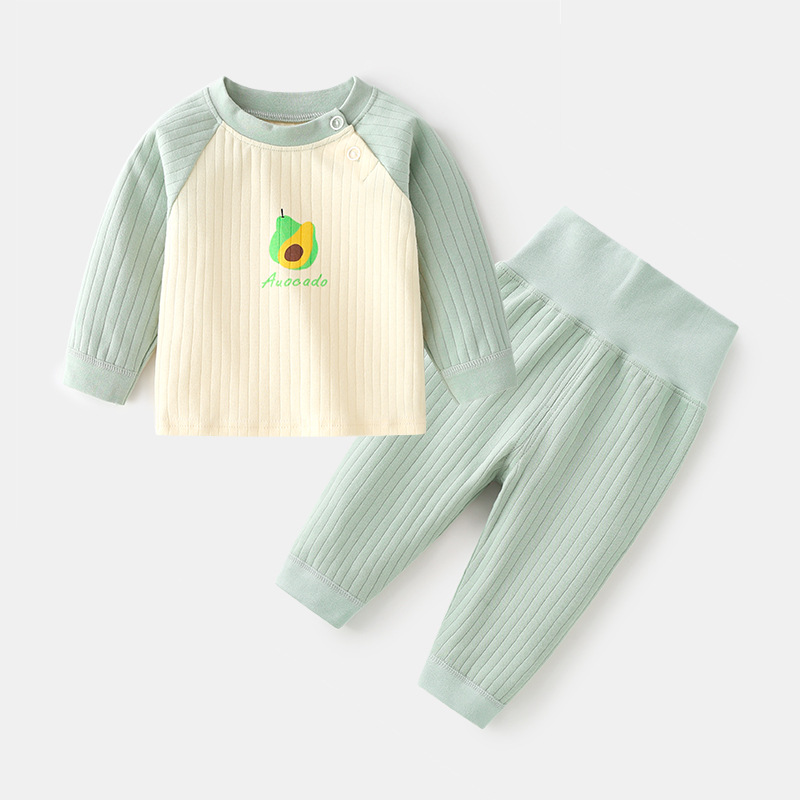 Baby underwear set boys and girls pure cotton printed shoulder buckle two children's autumn and winter jacquard long Johns high waist