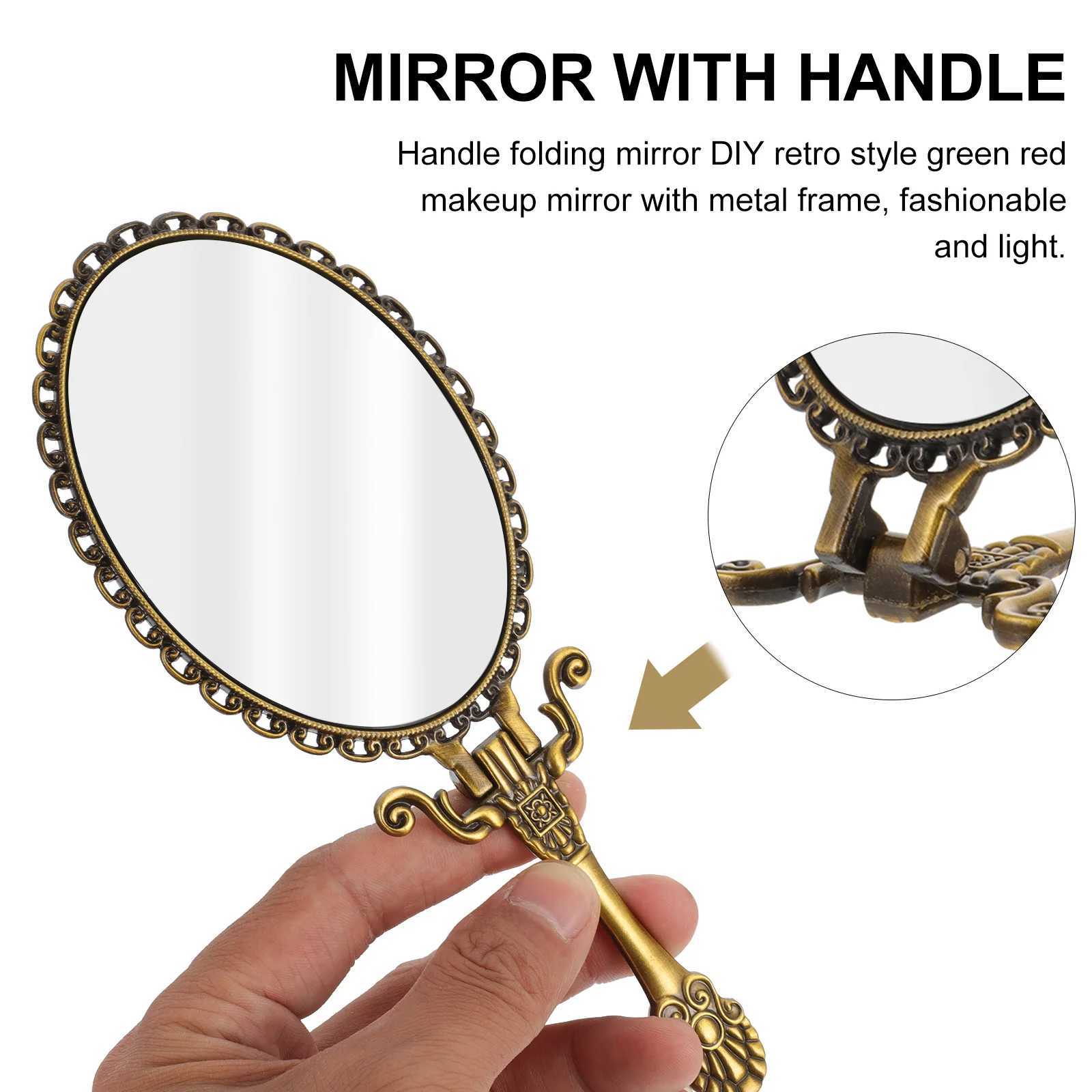 Handheld compact mirror makeup mirror with handheld countertop mirror small makeup beauty female hand retro compact travel W240813